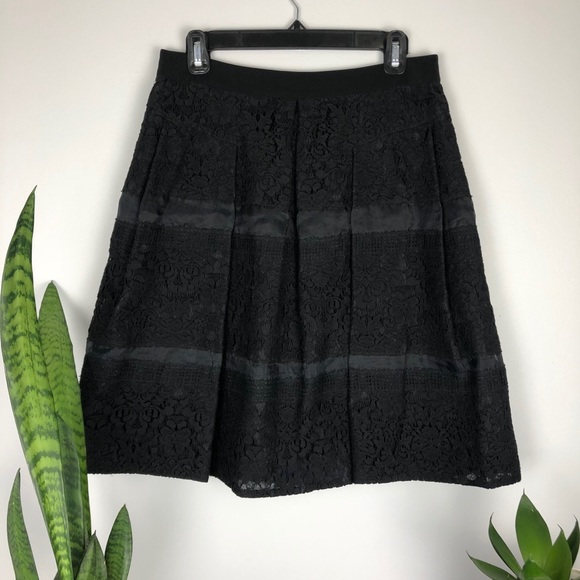 Rebecca Taylor BLACK Pleated Silk Lace Skirt - Picture 4 of 12